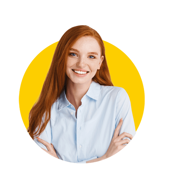 Travel tourism translations uk, Professional people. Young happy redhead woman smiling at camera,.