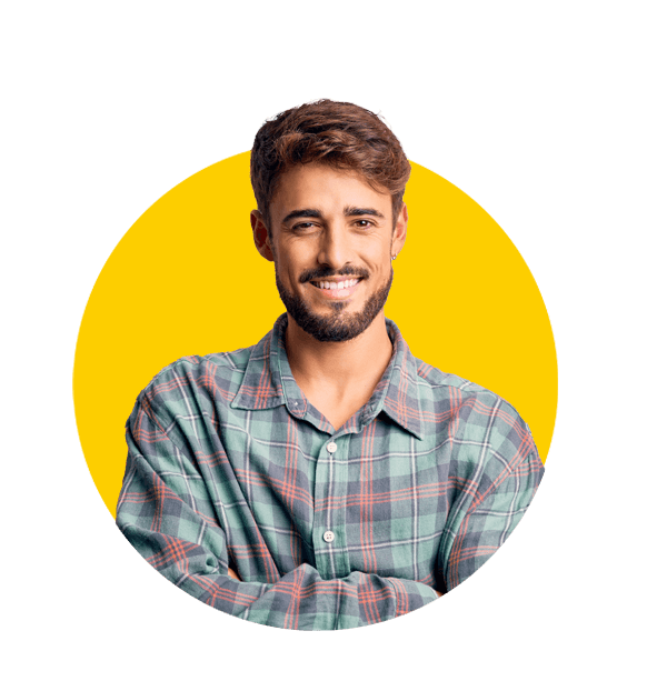 wine-translations-uk, Young handsome man with beard wearing casual shirt standing happy face smiling with crossed arms looking at the camera. Positive person.