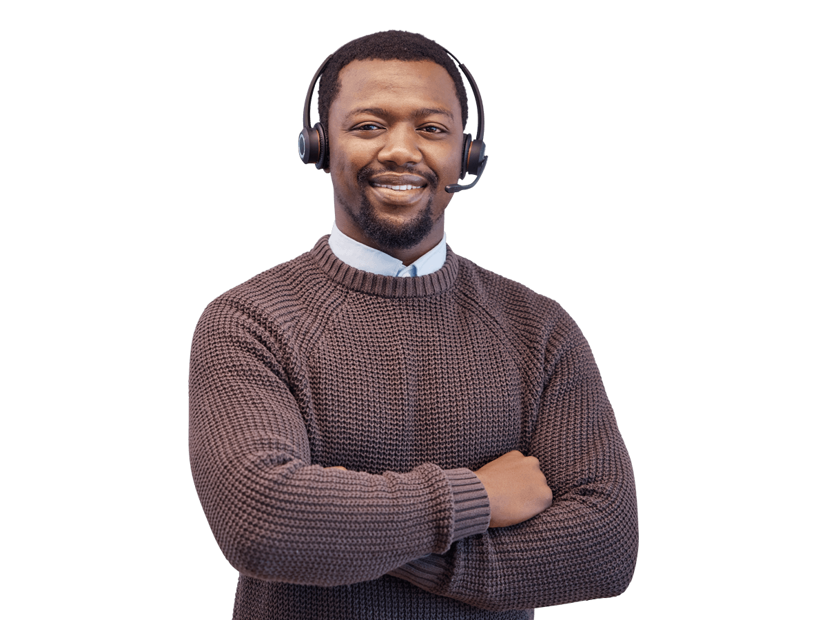 Amharic interpreting services Smiling man with headset.