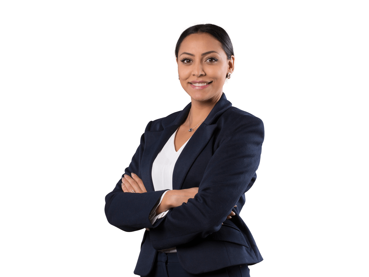 Arabic legal translation services women smiling wearing a black jacket folding her arms