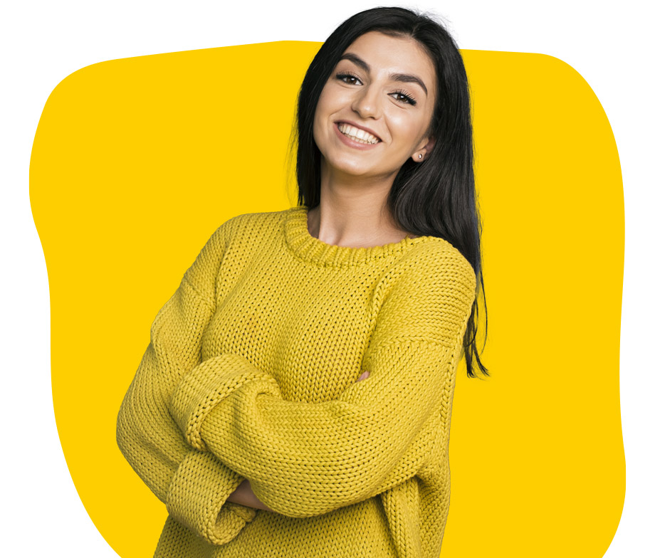Armenian transcriber professional smiling wearing a yellow sweater