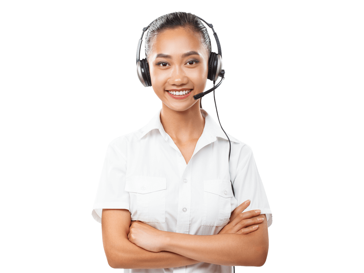 Bahasa indonesian interpreting services Smiling woman with headset.
