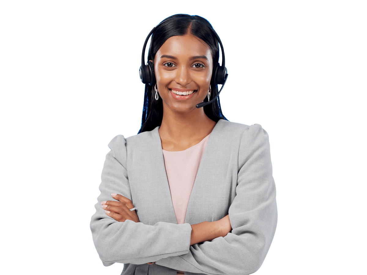 Bengali interpreting services woman wearing a headset and smiling