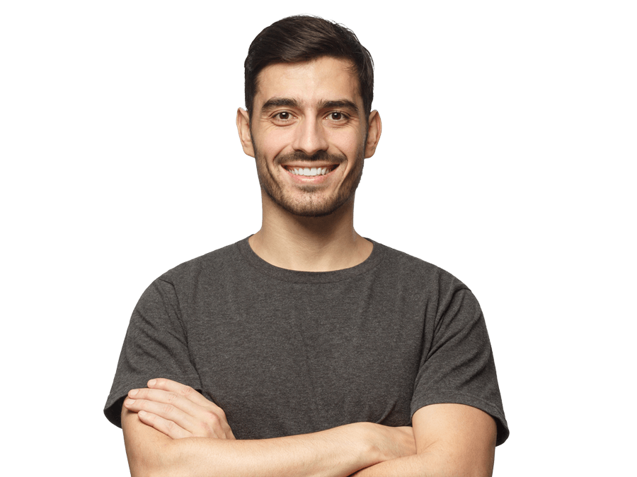 Brazilian portuguese transcription services expert with folded arms smiling wearing a green shirt