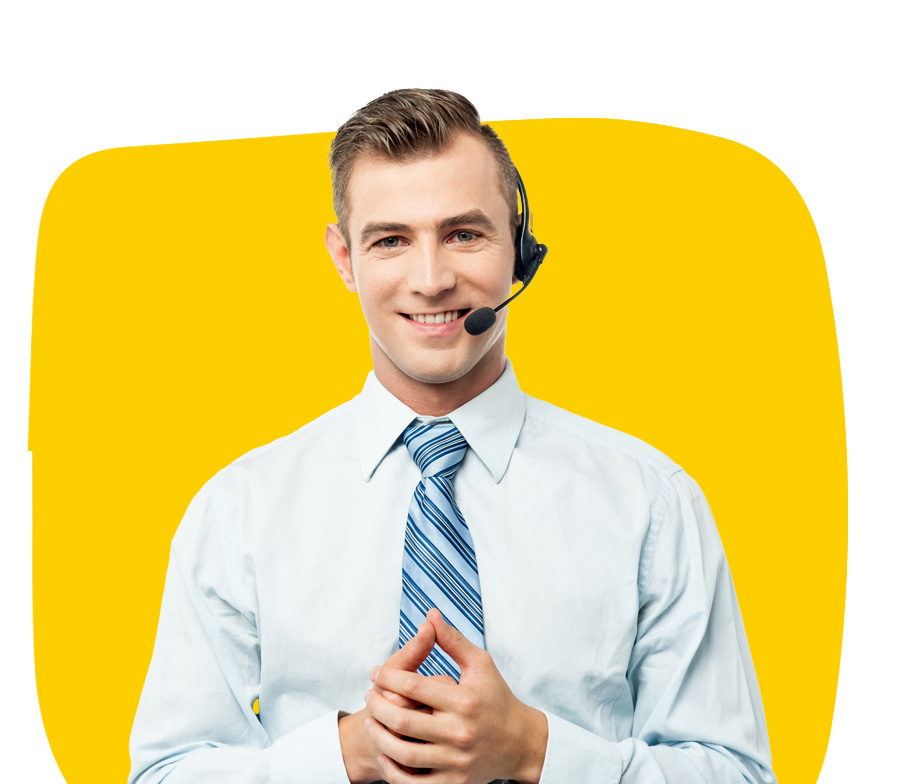 Canadian French expert translator smiling wearing a headset and a tie