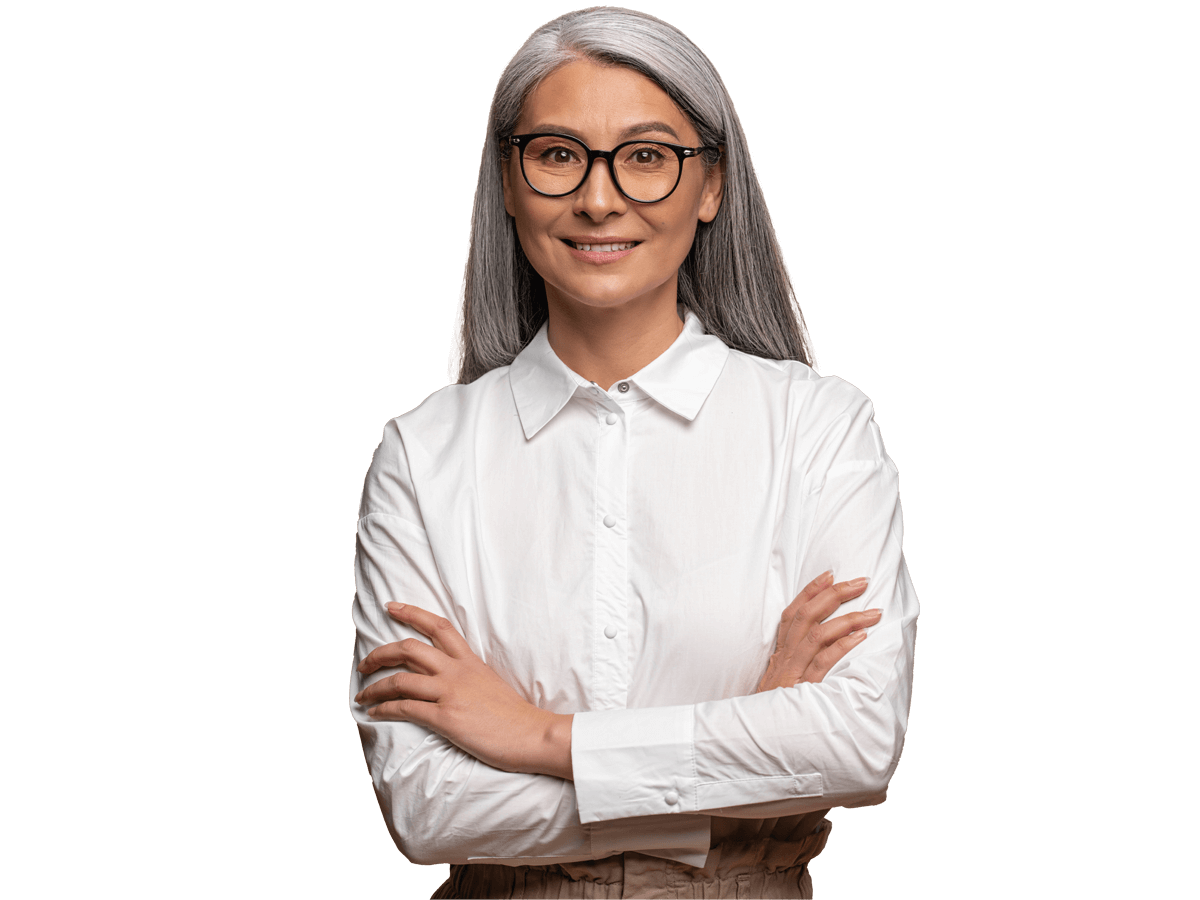 Cantonese translation Smart Women in white polo with glasses