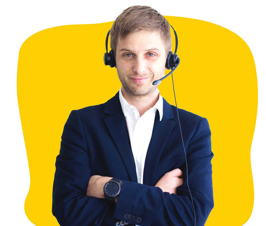 Czech interpreter confidently smiling with crossed arms wearing a headset