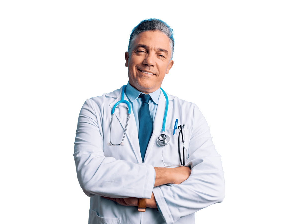 Dutch medical translation services doctor wearing a white lab coat folding his arms