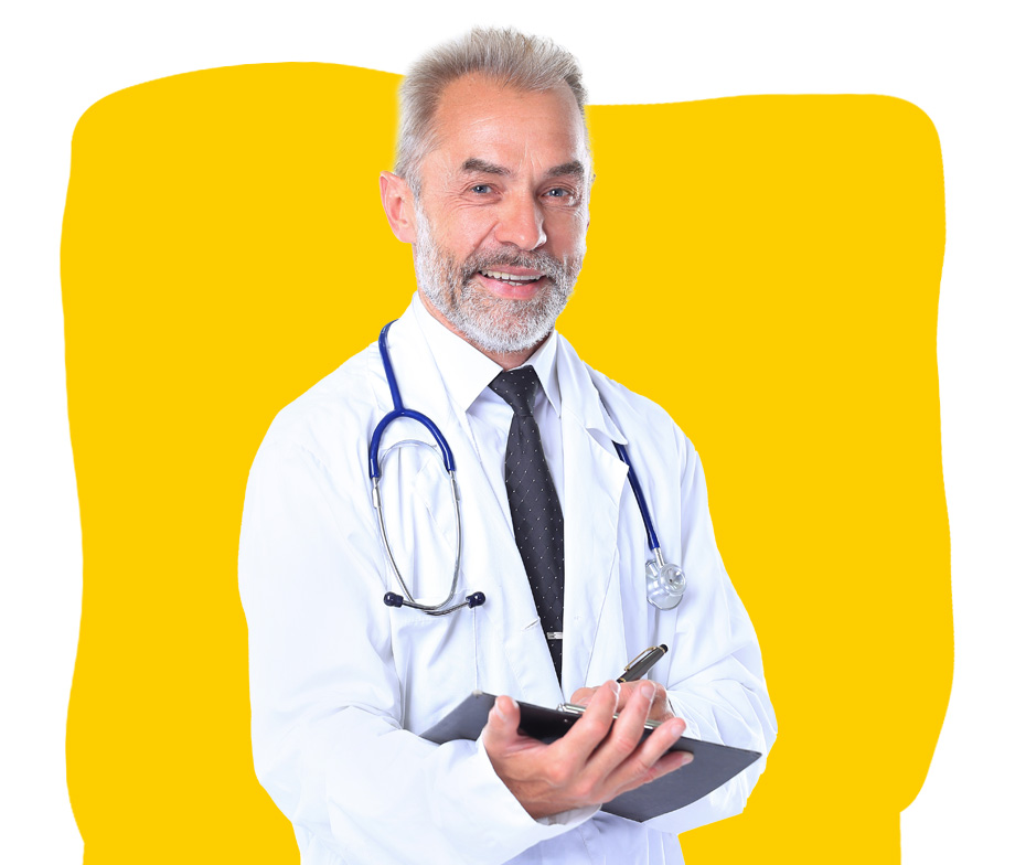 Dutch medical translator wearing a white apron writing on the clipboard