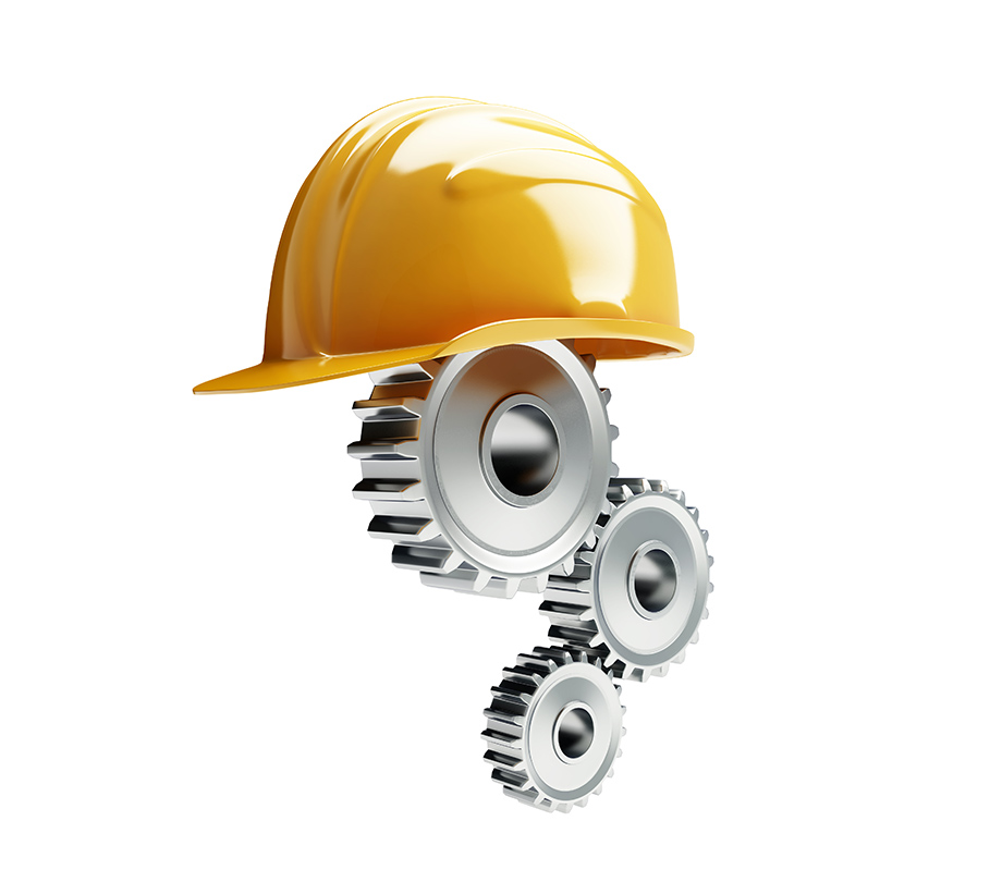 Dutch technical translation company symbolized by a yellow machine gear construction helmet