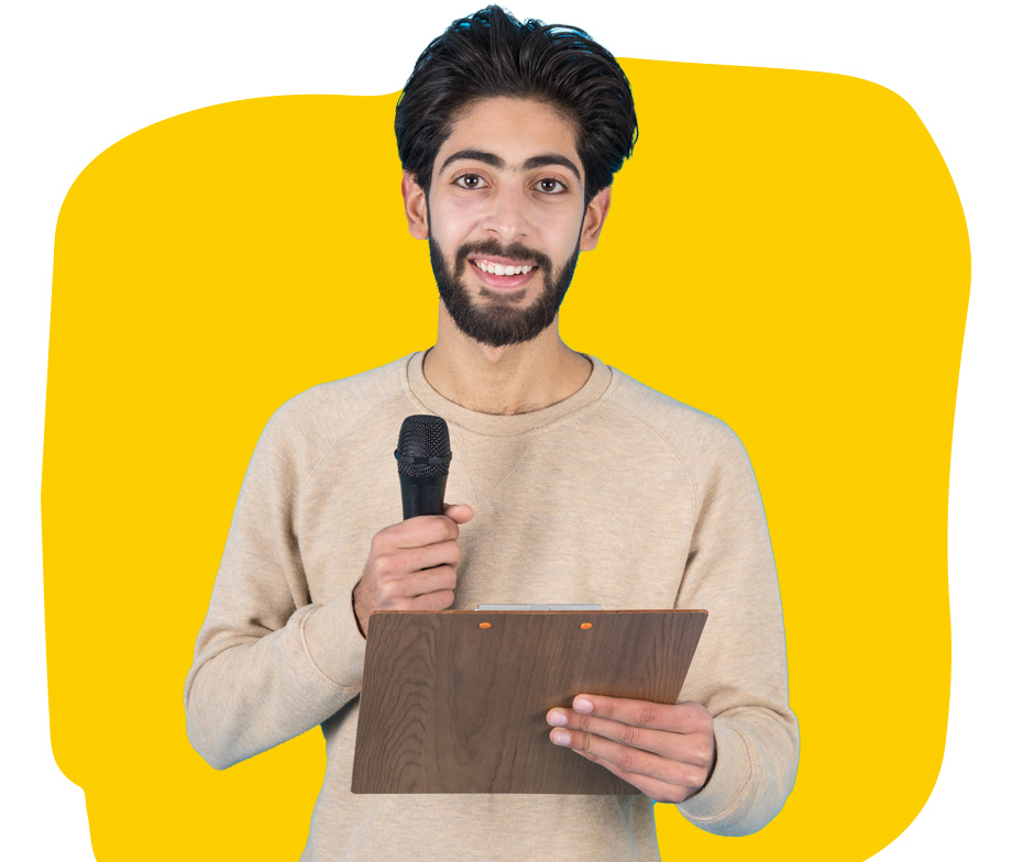 Farsi Professional Interpreter holding a microphone