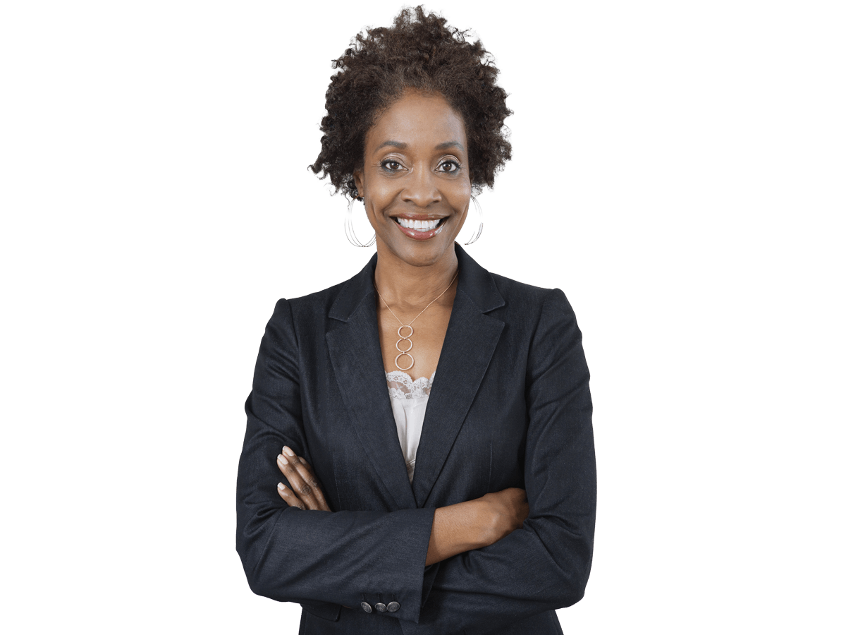 Fijian transcreation services, Portrait of an African American business woman with arms 