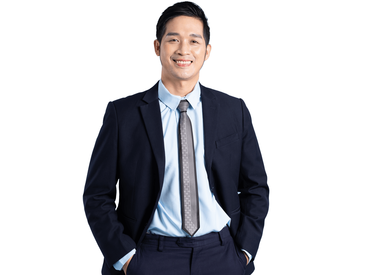 Filipino translation services expert confidently smiling wearing a suit and tie