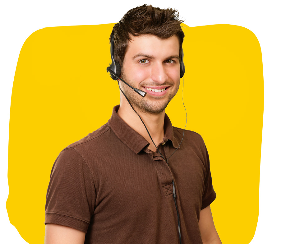 Greet professional interpreter smiling wearing a headset and polo shirt
