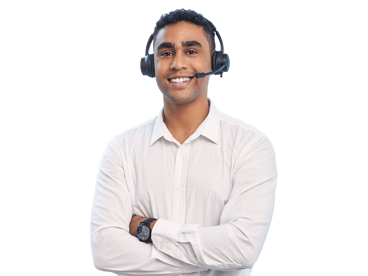 Gujarati interpreting services man wearing a headset and smiling