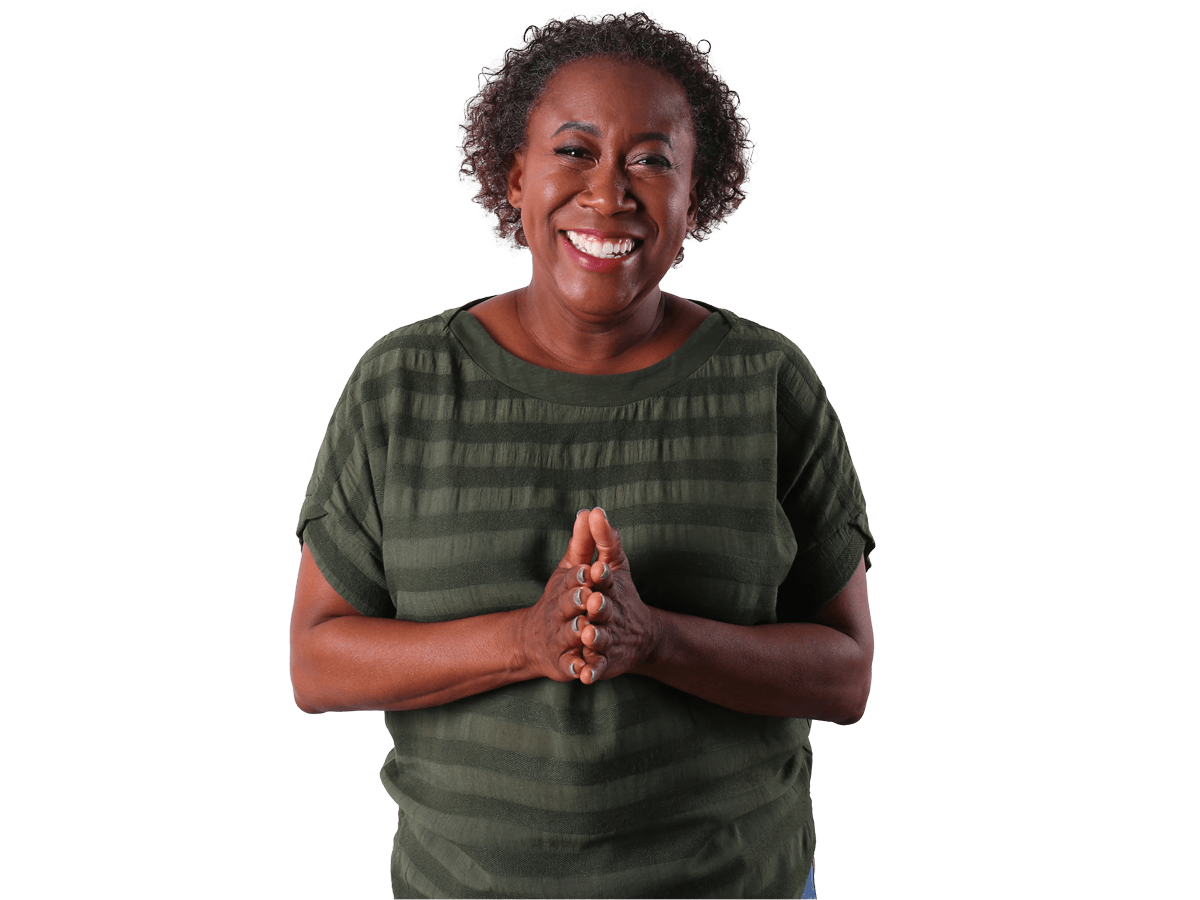 Haitian subtitling services, Portrait of happy African-American woman on white background