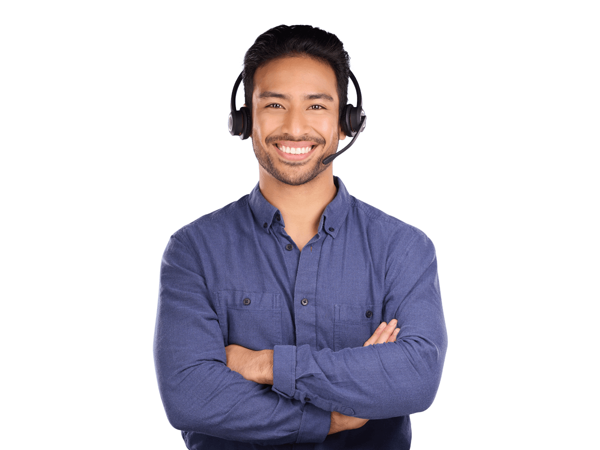 Indonesian interpreting services man wearing a blue shirt and a headset