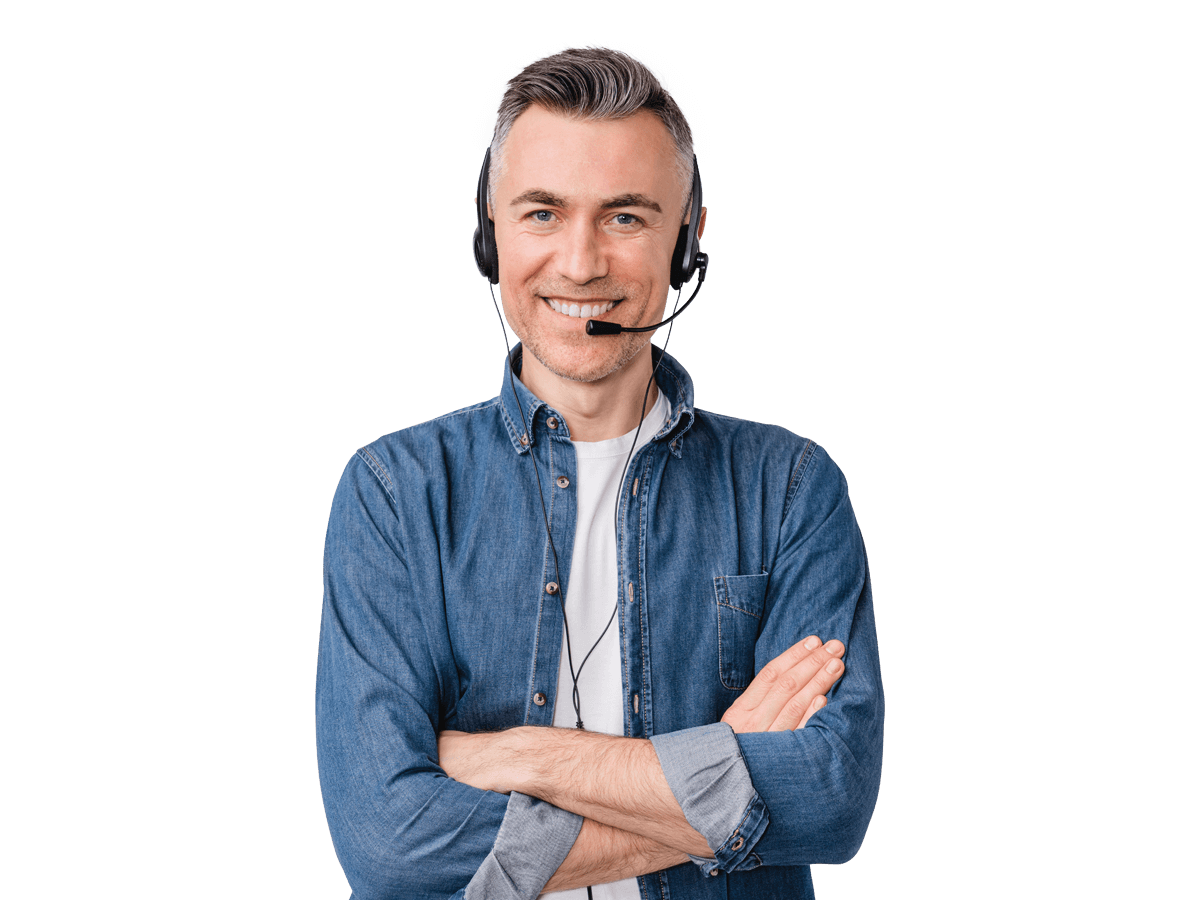 Interpreter services birmingham man smiling wearing a blue jacket and a headset