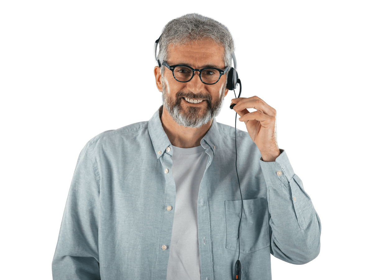Interpreting services London man wearing glasses and a headset