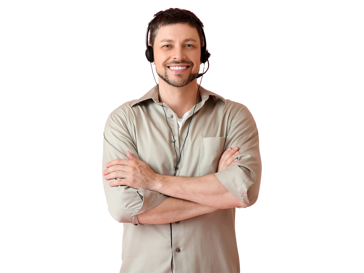 Interpreting services company professional wearing a headset cross