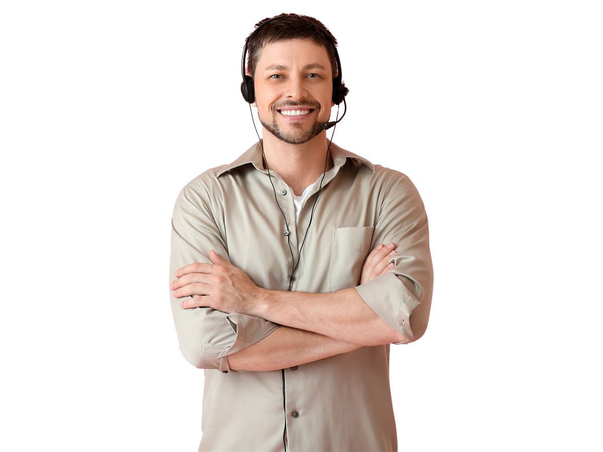 Interpreting services company professional wearing a headset cross