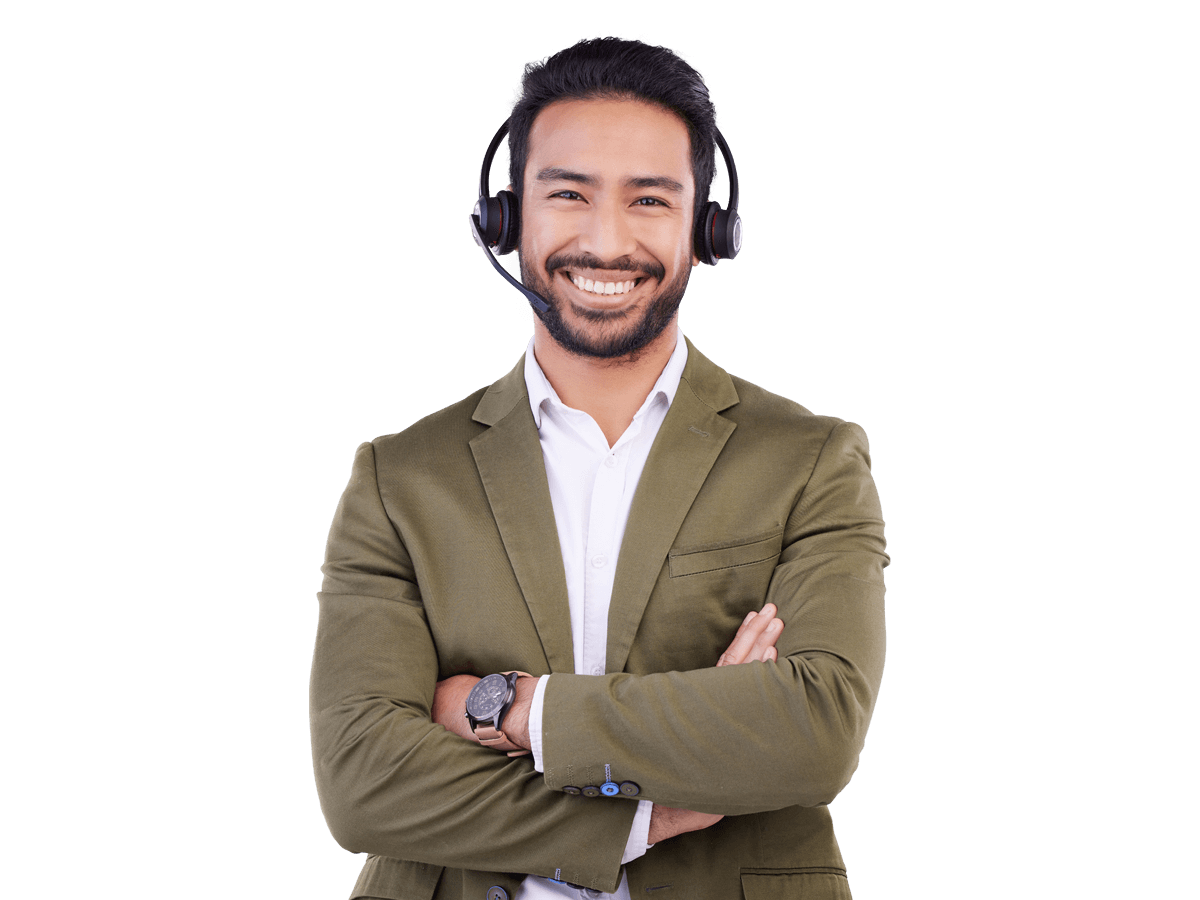 Kazakh interpreting services smiling man wearing a headset