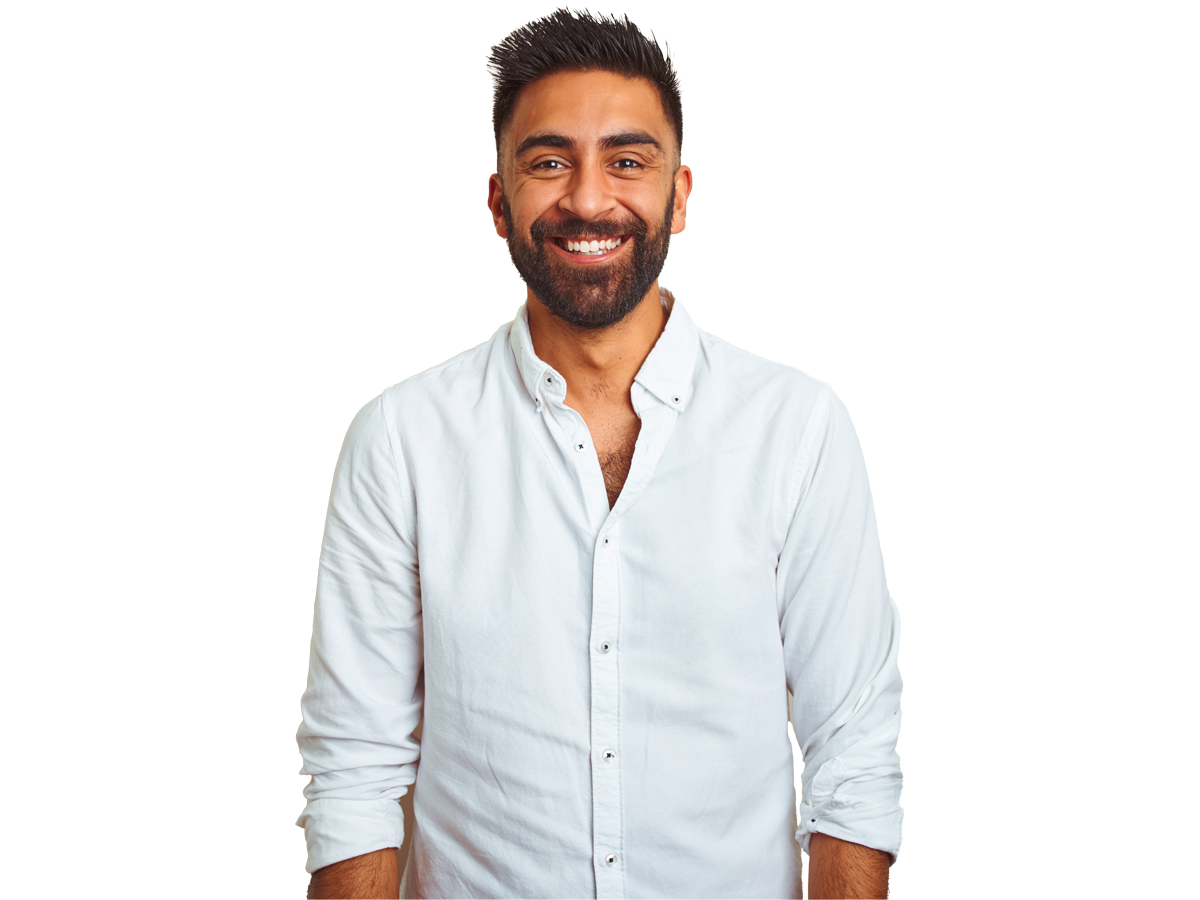 Latin american spanish translation services, Young indian man wearing elegant shirt standing over isolated white background with a happy and cool smile on face.
