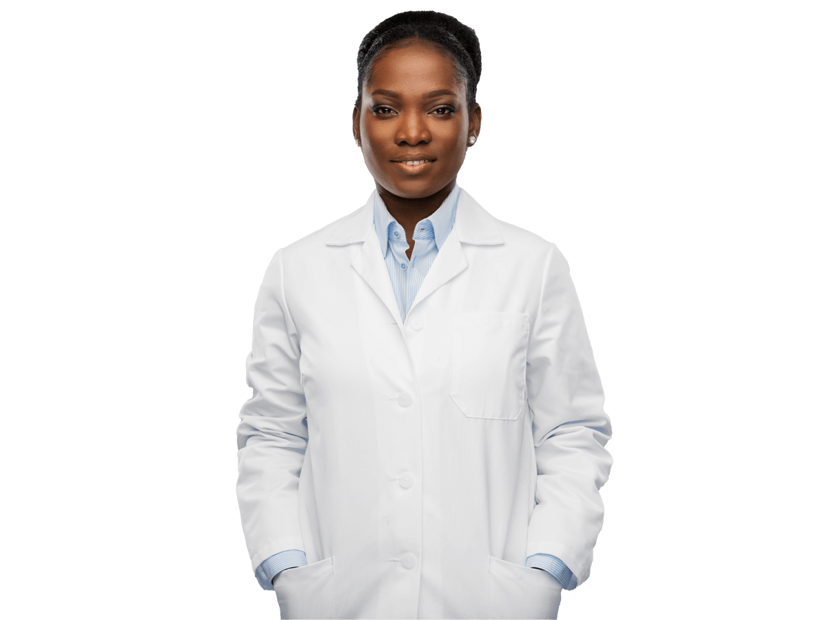 Life sciences translation services, medicine, profession and healthcare concept - smiling african american female doctor or scientist