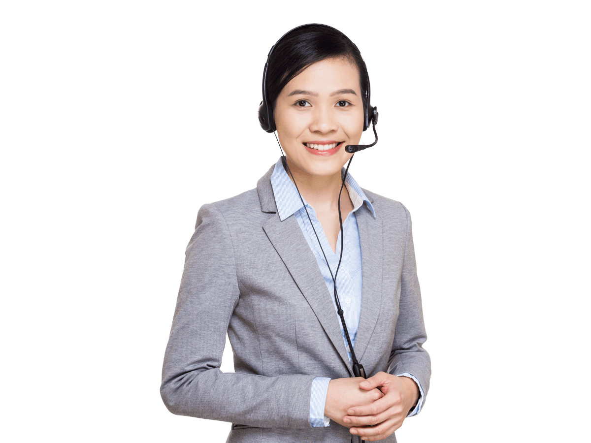 Mandarin interpreting services Smiling woman with headset.