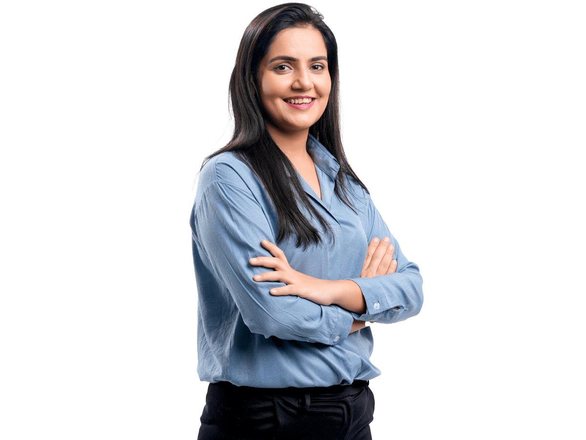 Marwari translation Services,  Young indian businesswoman or employee standing on white background.