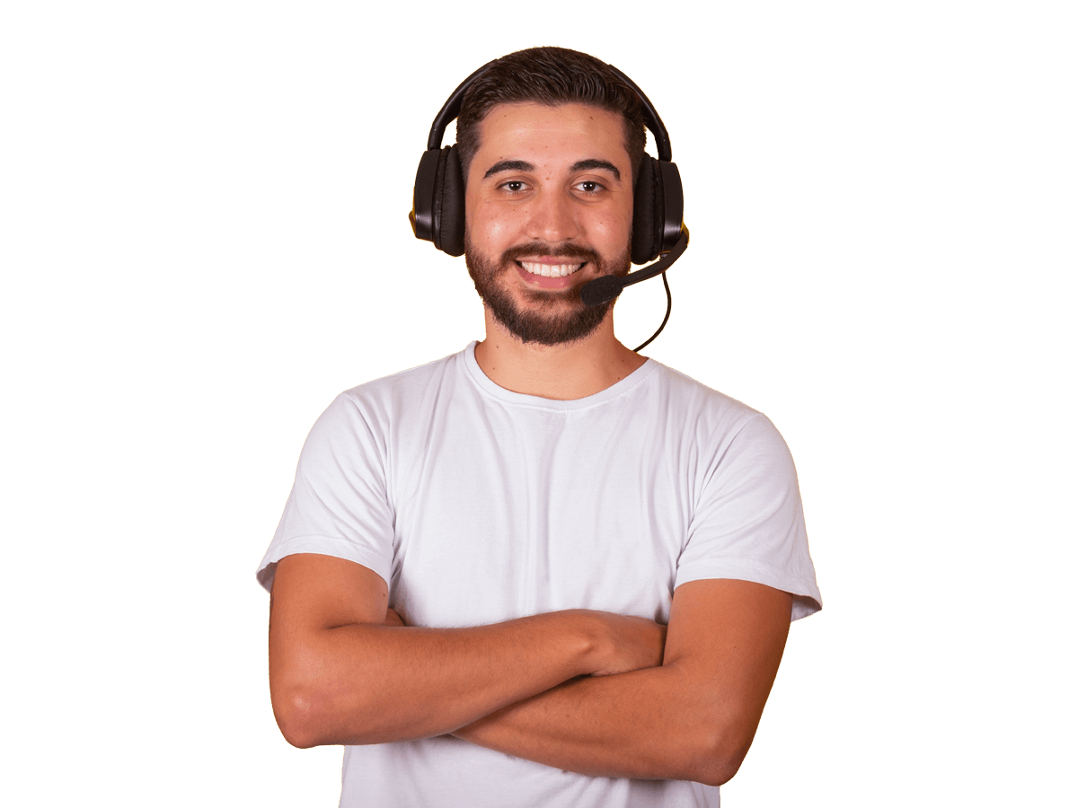 Mexican spanish interpreting smiling man wearing a headset