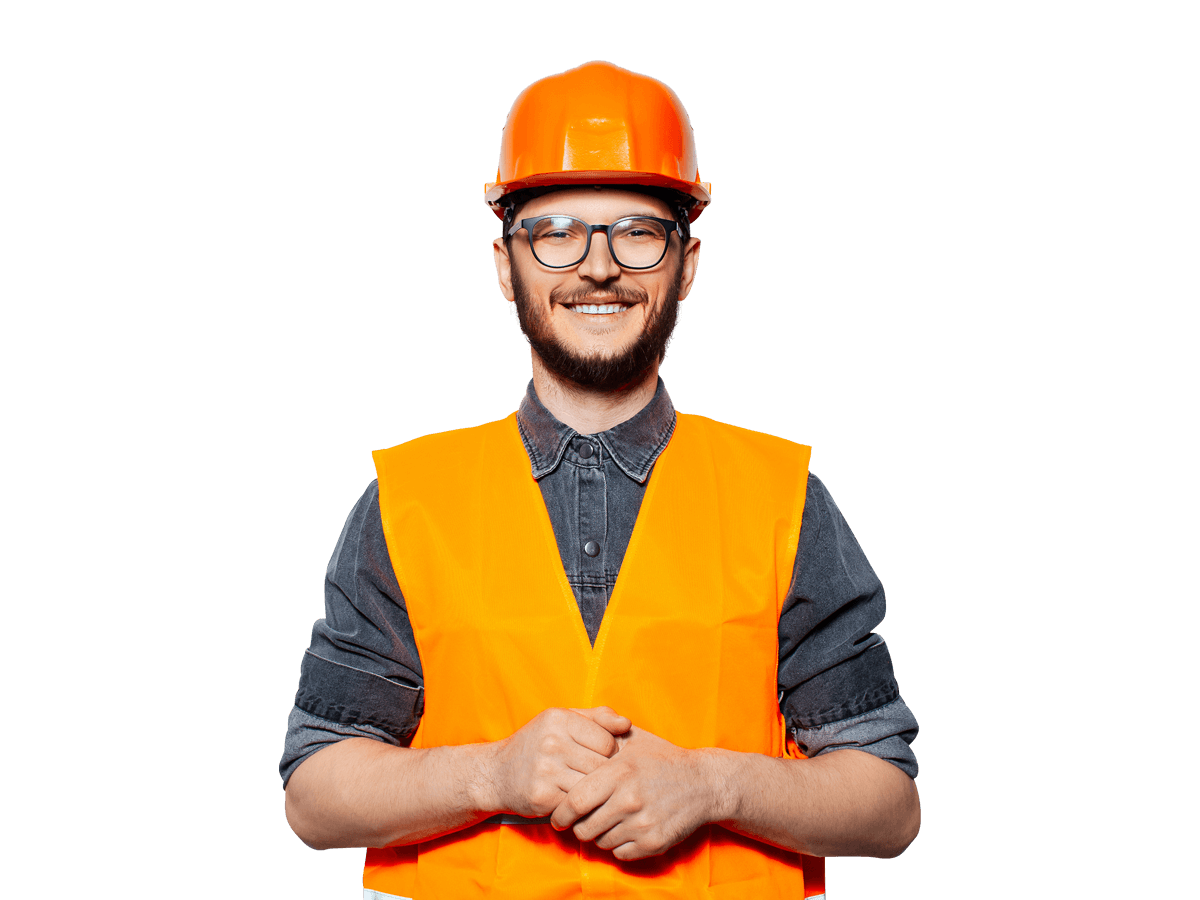 Oil gas translation services man in an orange vest and hard hat