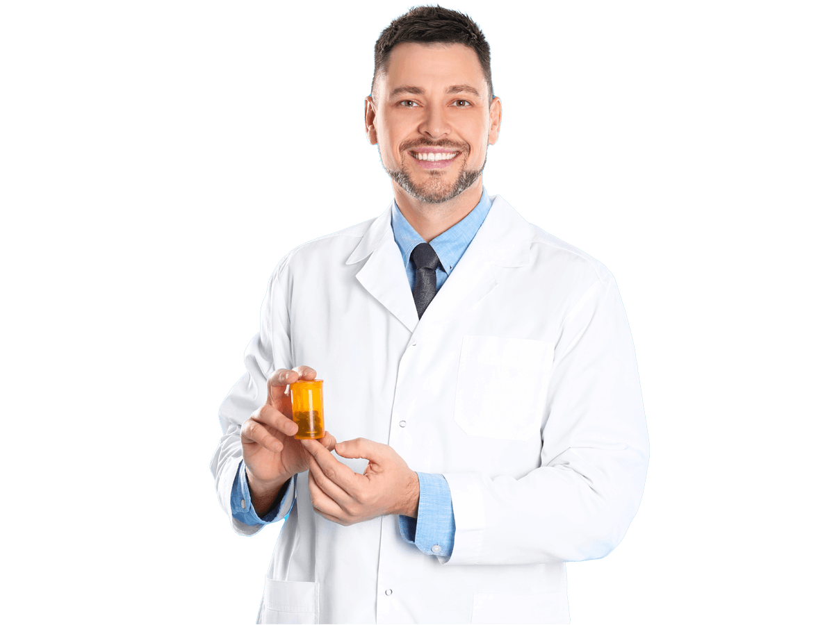 Pharmaceutical Translation Services expert smiling holding pills