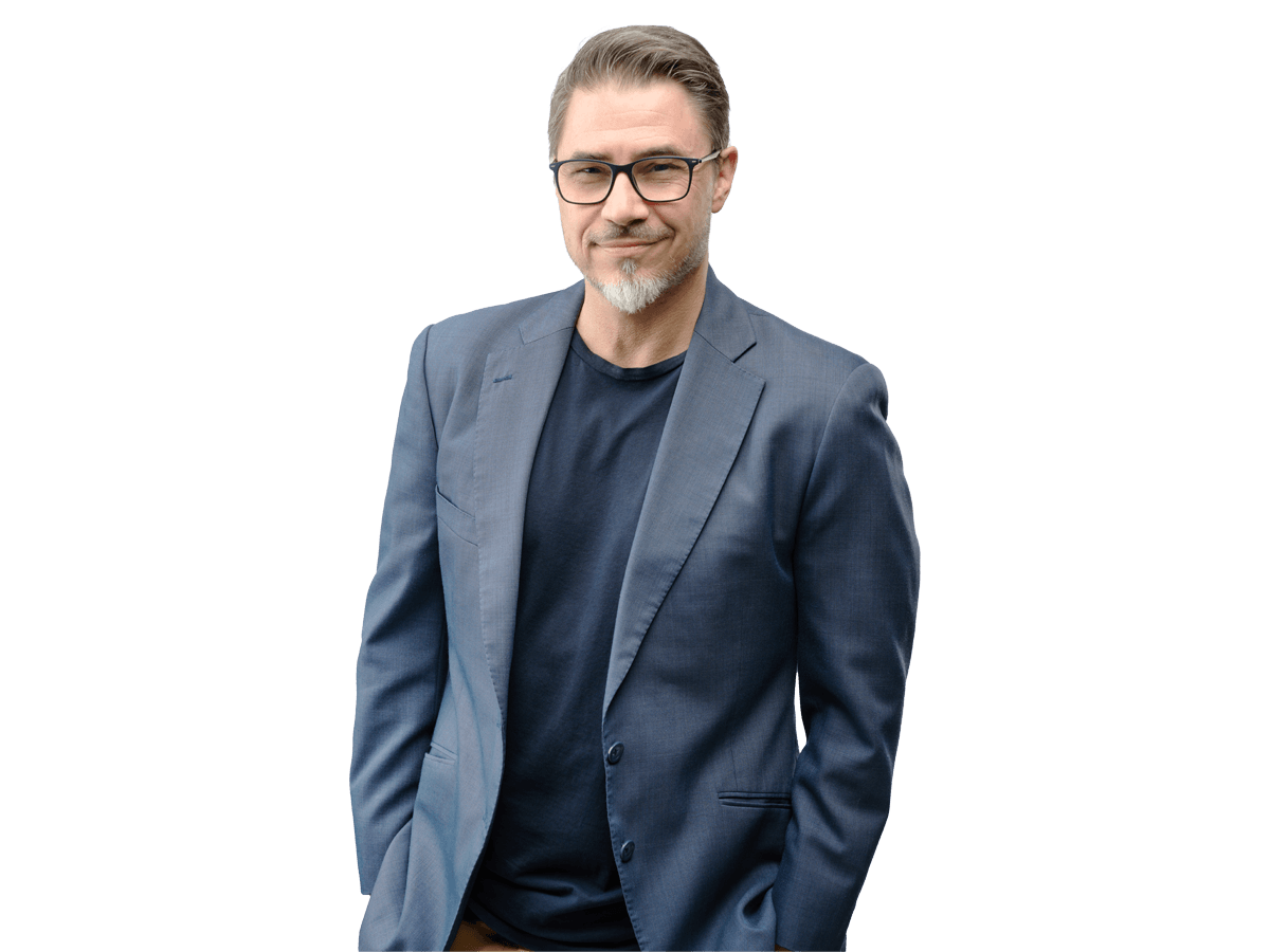 Portuguese transcription services, Middle age businessman in business casual. Entrepreneur in jacket.