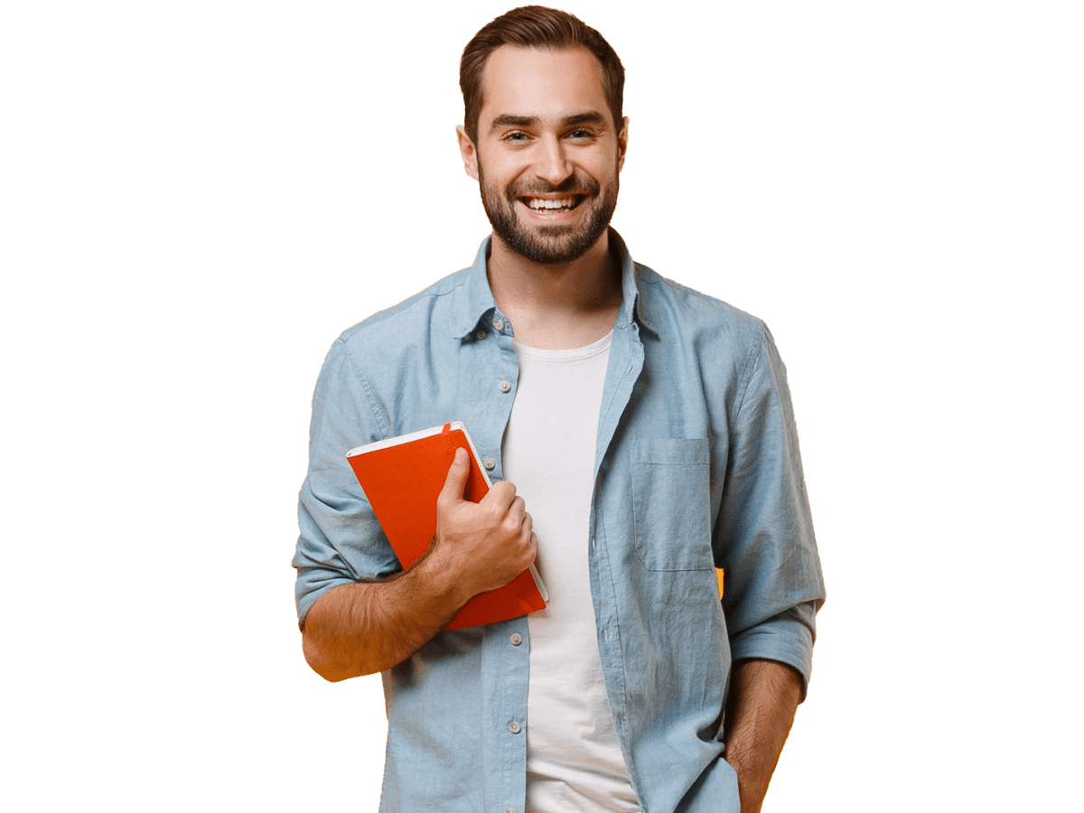 Schools Translation Services UK showing a confident teacher holding a book smiling