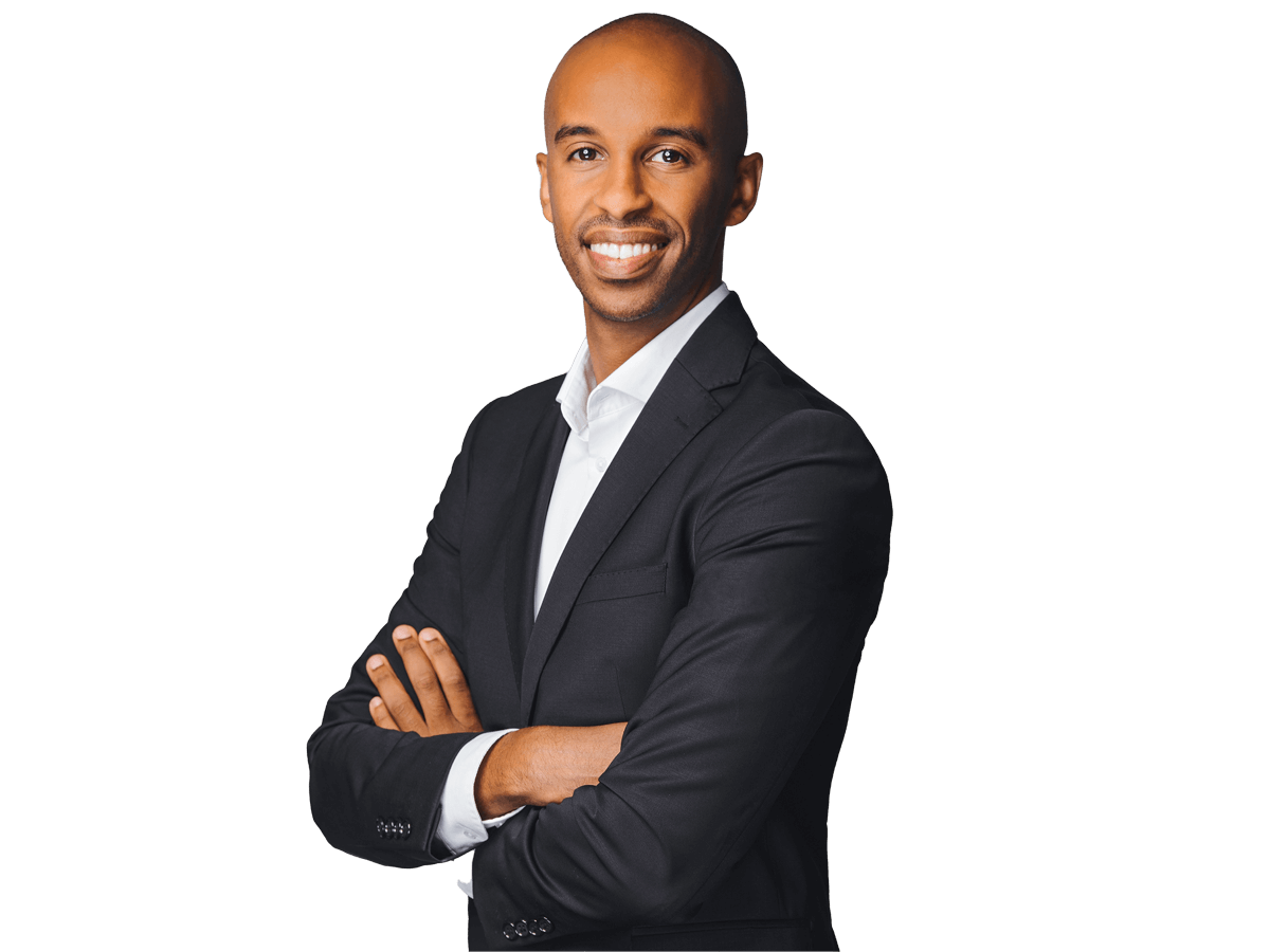 Somali translation services, Happy businessman isolated - handsome man standing with crossed arms