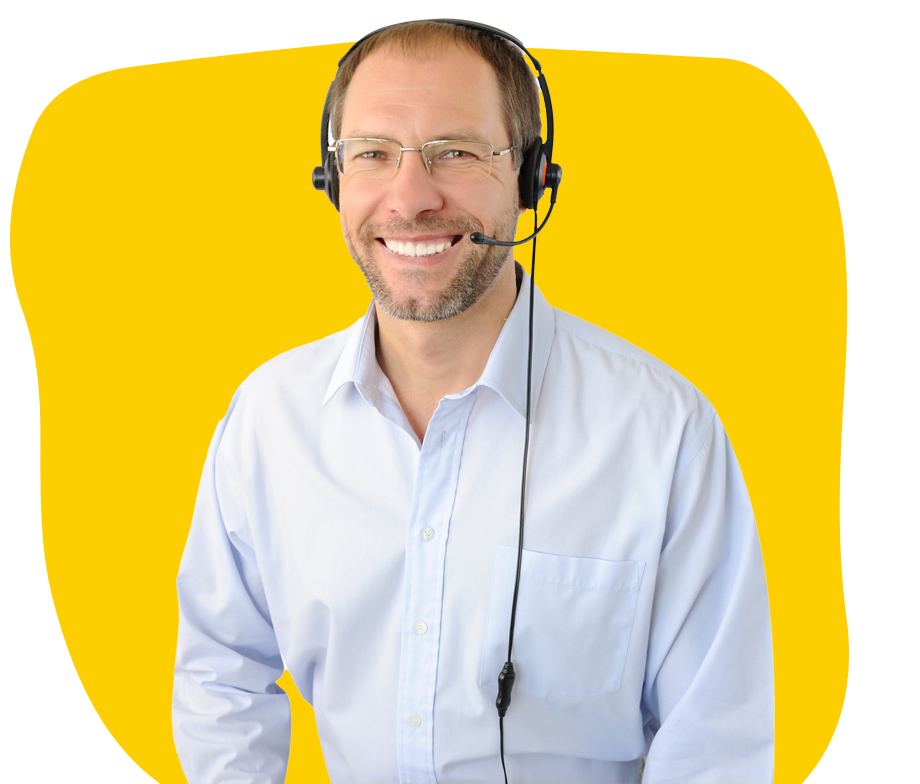 Swiss French Interpreter expert smiling wearing a headset and white shirt