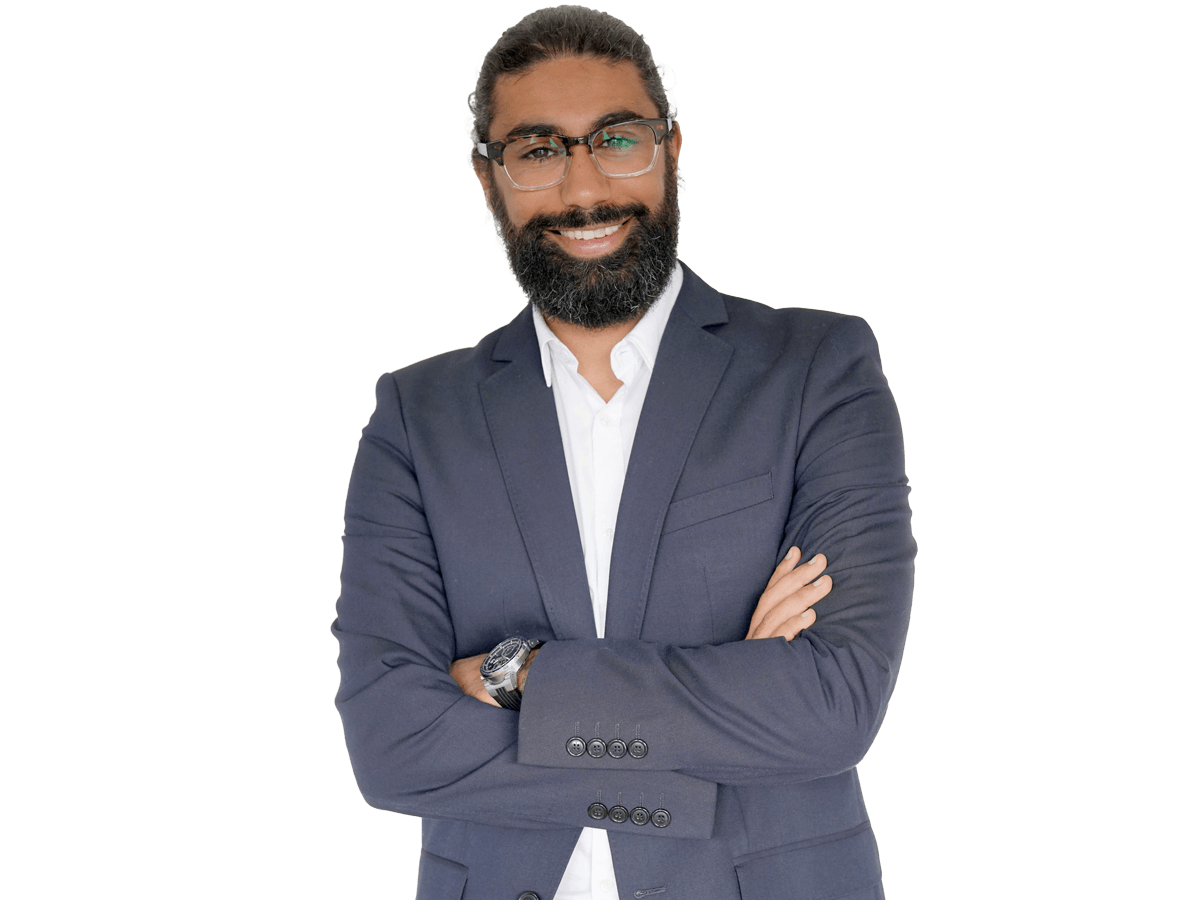 Urdu transcription services, Hipster style businessman standing on white background