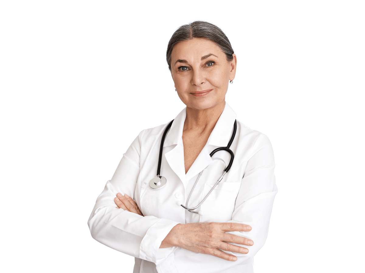 Veterinary translation services woman in a white lab coat stands with her arms crossed