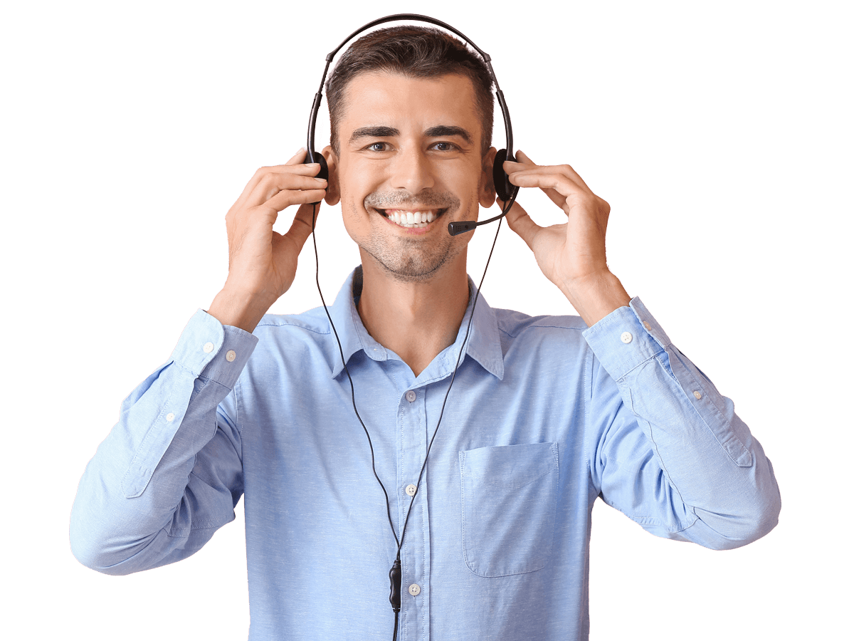 Video Interpreting Services UK expert holding headset and smiling
