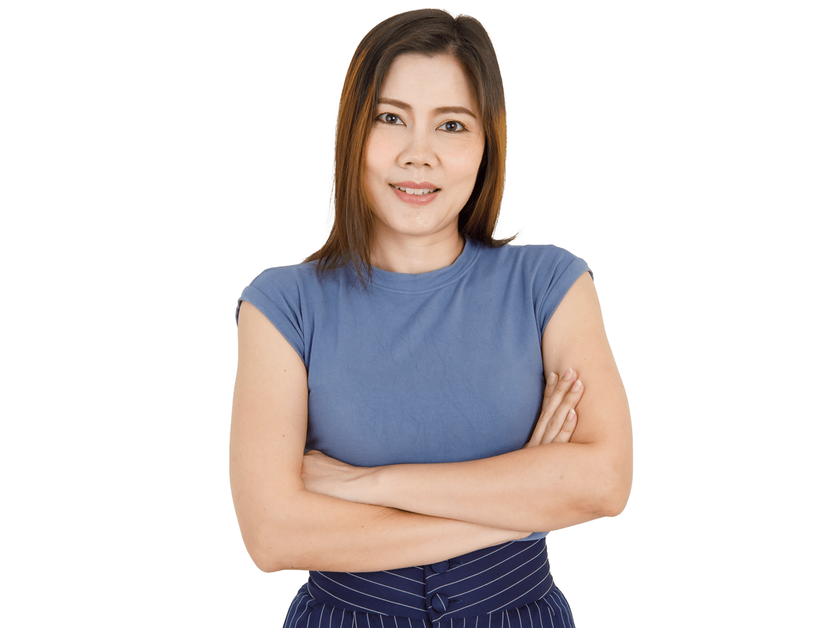 Vietnamese translation Expert in blue shirt crossed arms