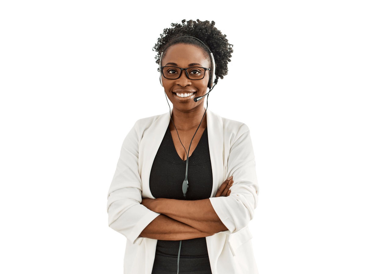 Yoruba interpreting services Professional woman in white jacket and glasses