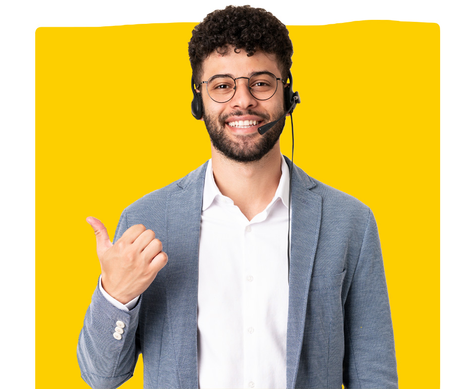 Expert Arabic telephone interpreter working with a headset pointing to the side to interpreting services